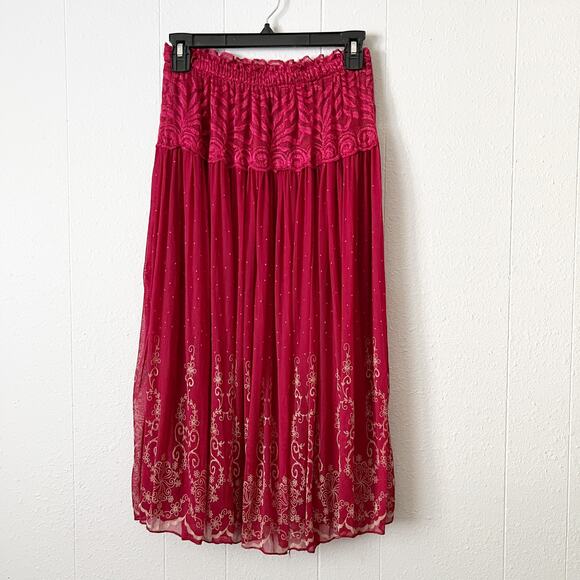 Womens Mesh Midi Skirt Medium Pull On Stretch Lace Fairy Boho Festival Event - Picture 1 of 11